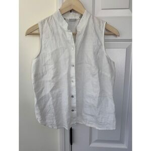 Richard Malcolm White 100% Irish Linen Sleeveless Mandarin Collar Blouse Medium